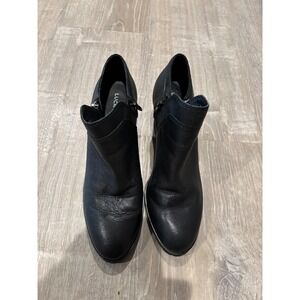 Lucky Brand Black‎ Leather Ankle Booties Block Heel Zipper Closure 8.5